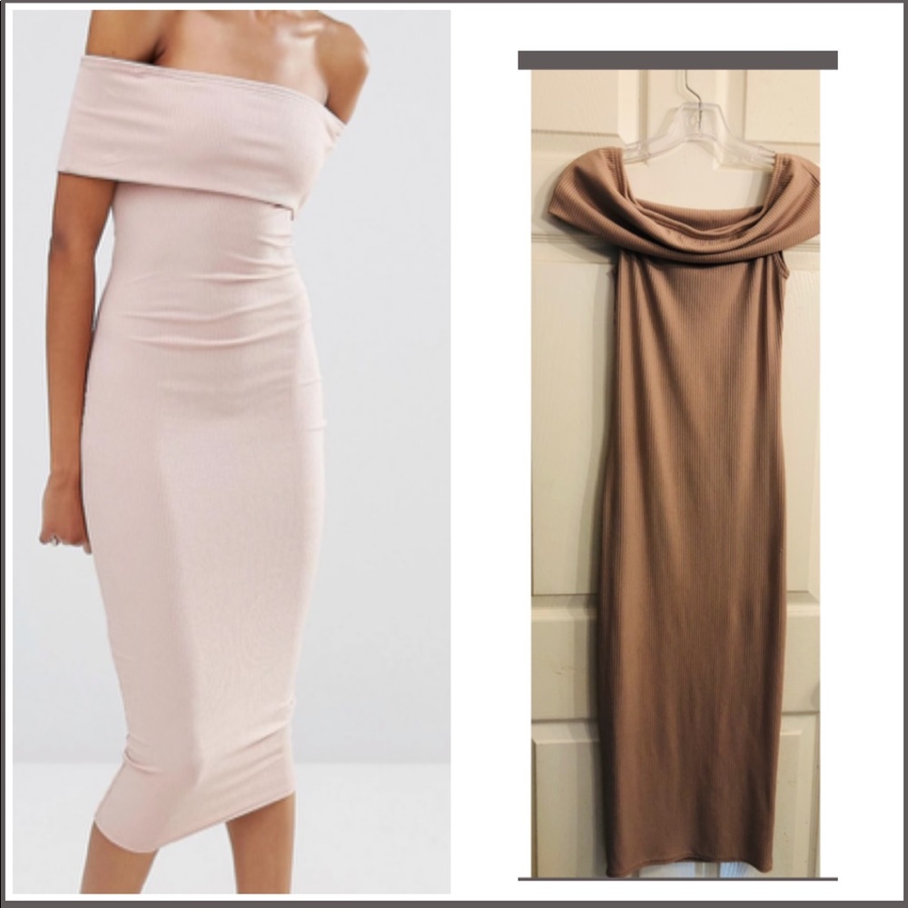 Missguided Tall Ribbed Bardot Bodycon Dress